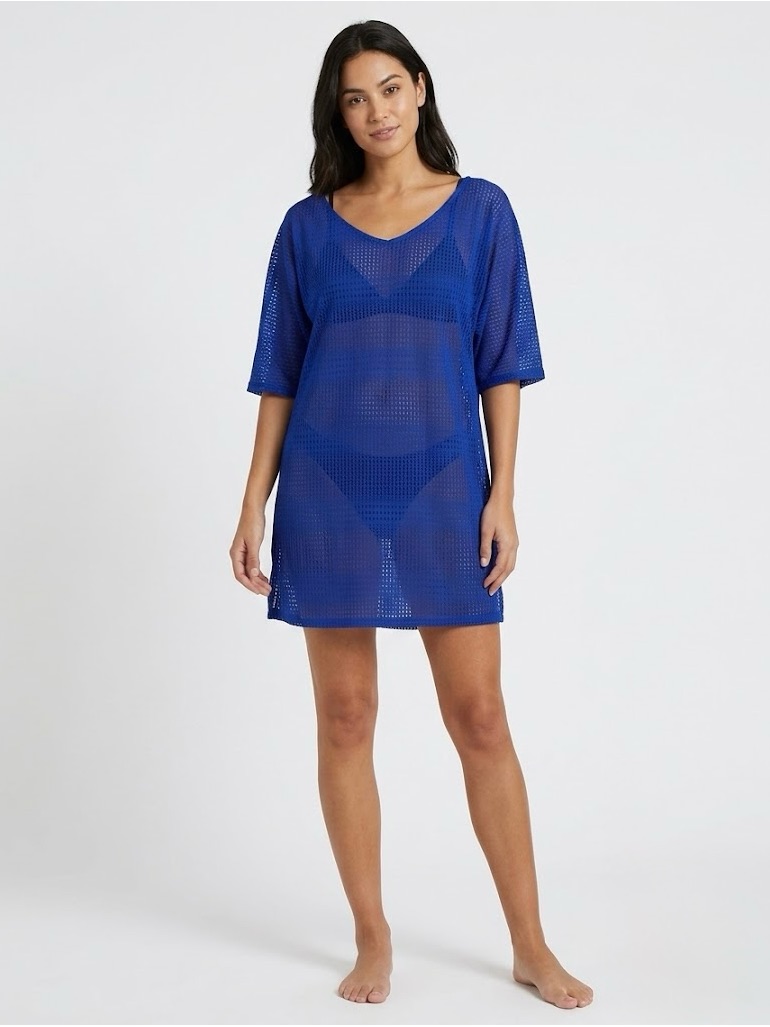 O'neill Blue Mesh V Neck Swimsuit Cover Up Tunic Dress Cruise Resort Size Xl Euc
